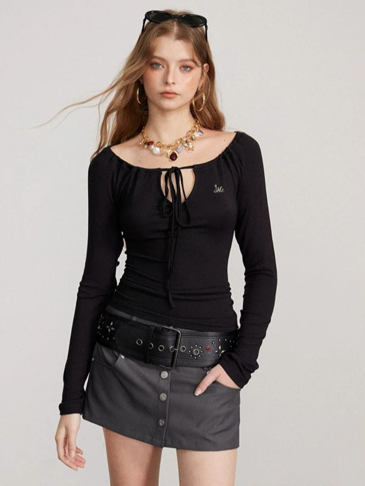 Convertible Tie Shoulder Long Sleeve Top