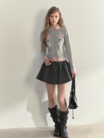 Faux Two-Piece Patchwork Shirt Collar Sweater