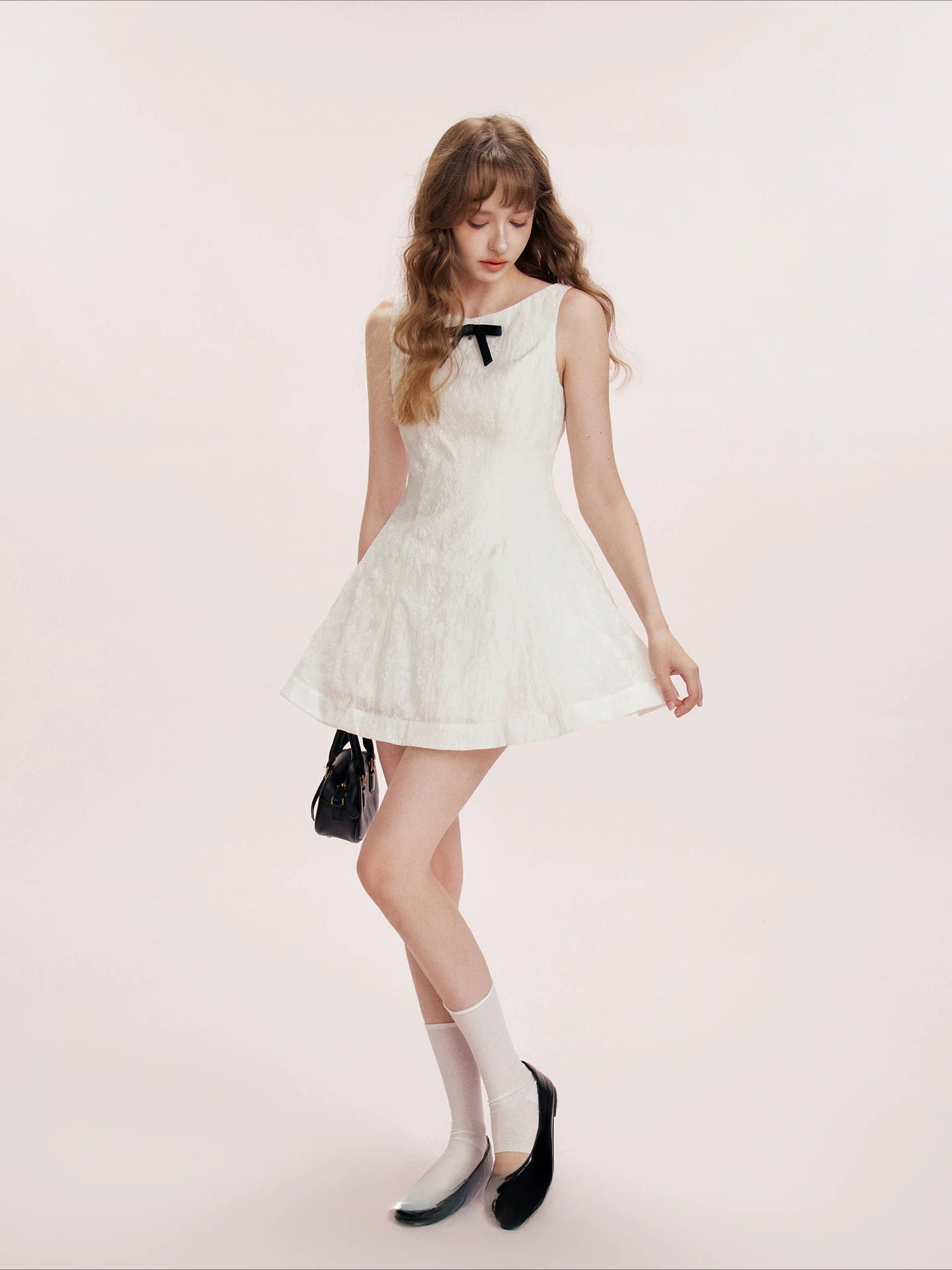 Flocked Bow A-Line Dress