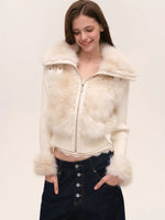 Faux Fur Patchwork Fitted Knit Jacket