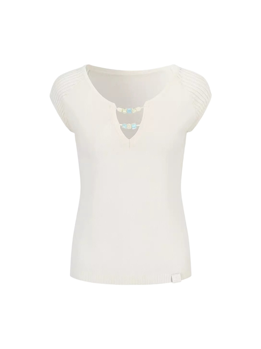 Beaded V-Neck Knit Top