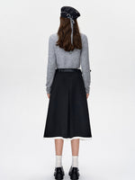 Black & Gray Pleated Midi Skirt