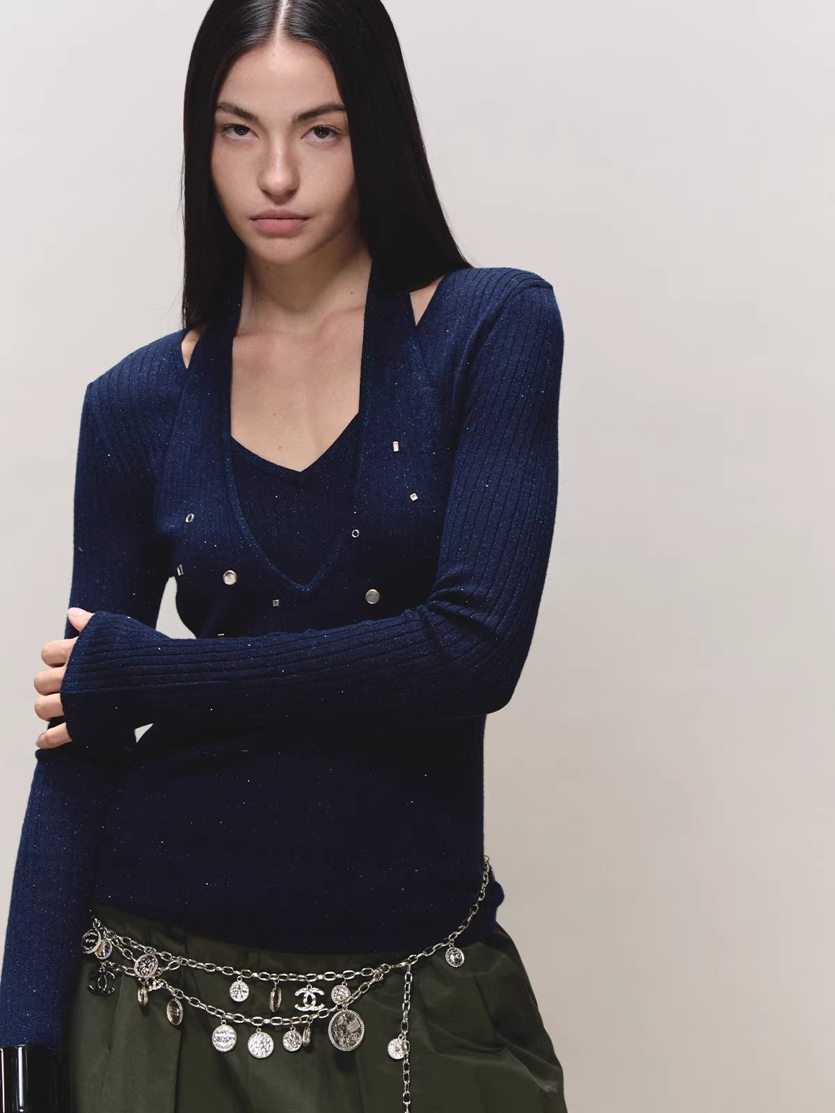 100% Wool Shimmer Halter Layered Top