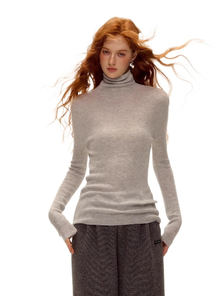 Wool-Blend Turtleneck Knit Top