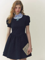 Navy Polka Dot Puff Dress