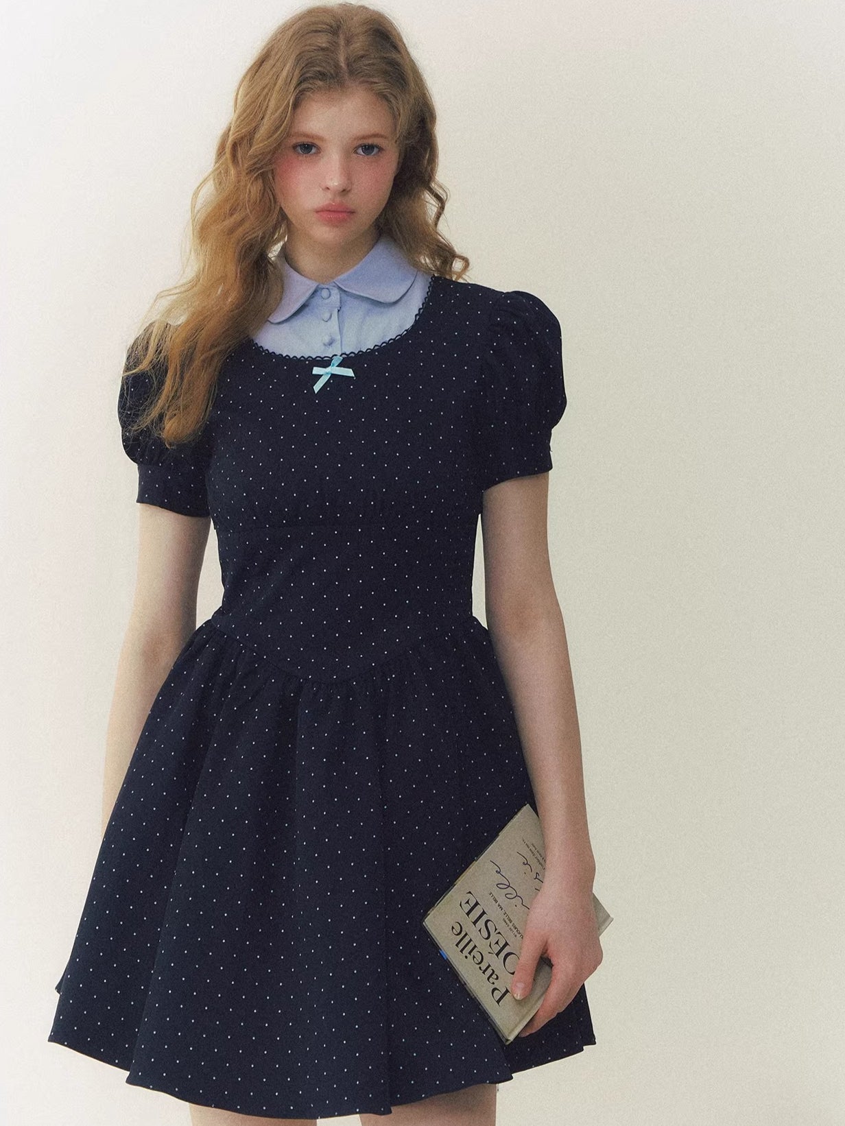 Navy Polka Dot Puff Dress