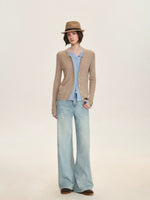 Contrast Layered Wool Blend Cardigan