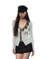 3D Rose Appliqué Sheer Knit Cardigan