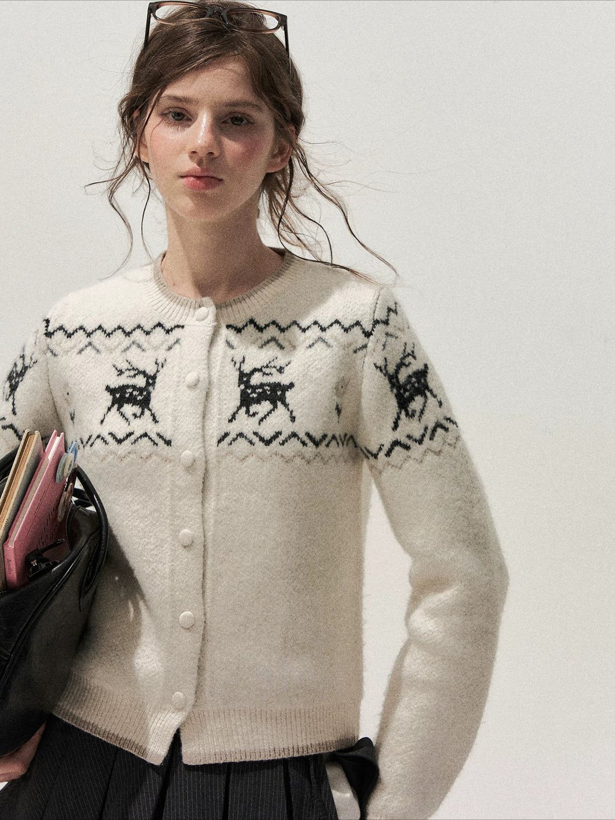 Deer Fair Isle Knit Cardigan