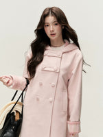 Plaid-Trim Hooded Double-Breasted Coat