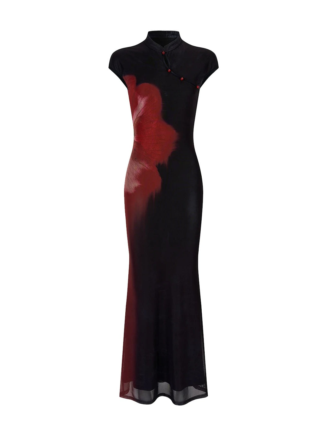 Black Red Floral Qipao Dress