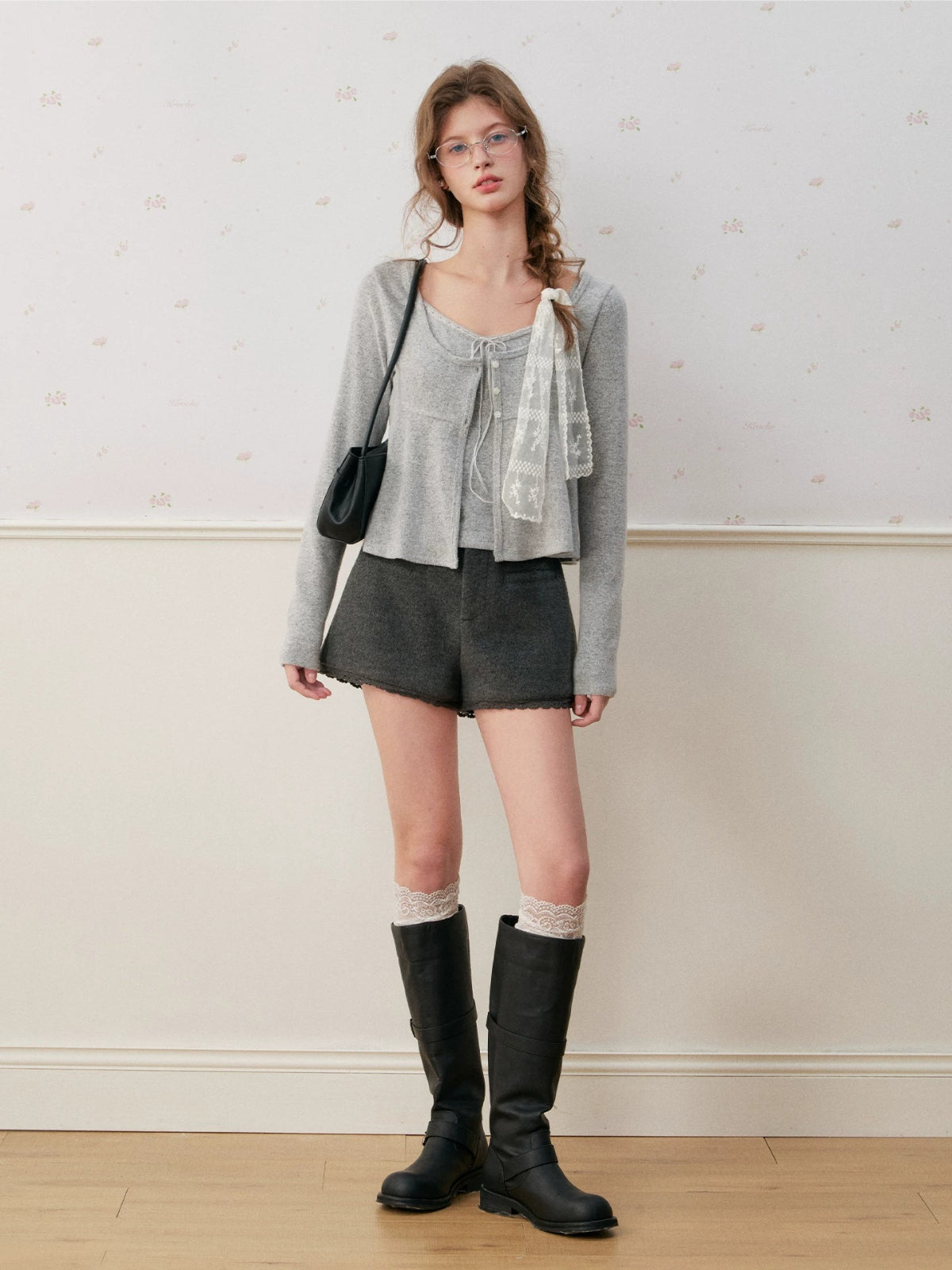 Velvet Tie Front Knit Layered Set