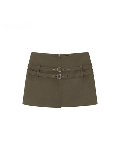 Asymmetric Belt Mini Skirt