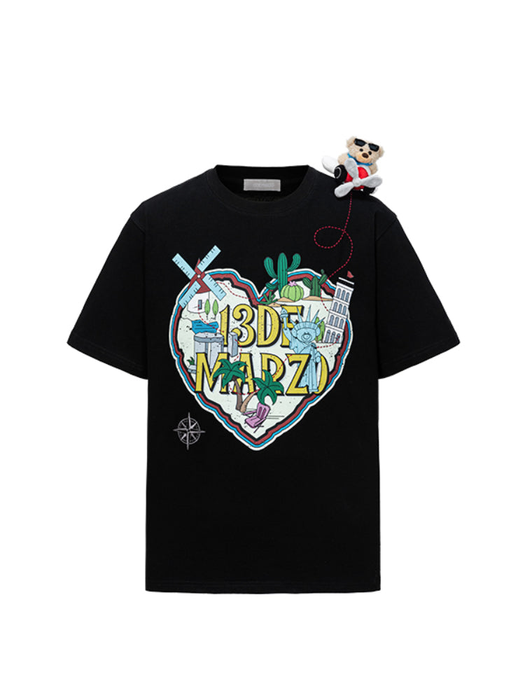 Map Illustration Crew Neck Short Sleeve T-shirt