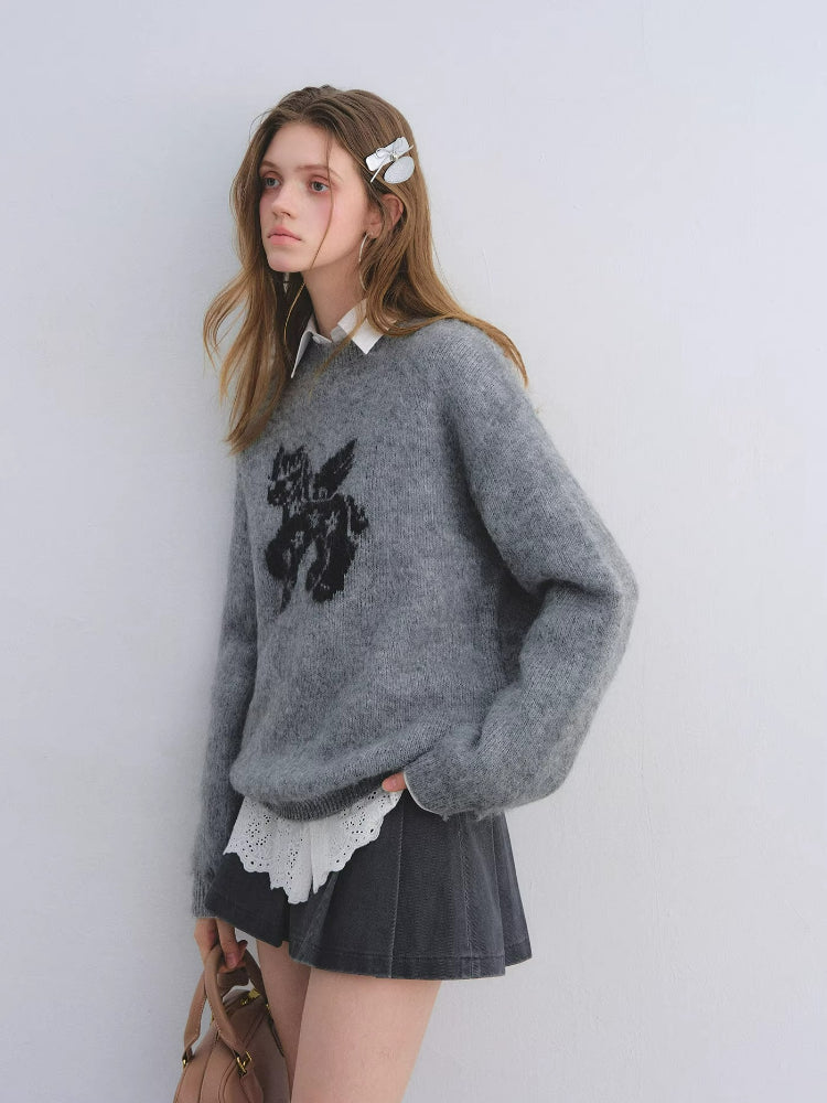 Jacquard Wool Blend Crewneck Sweater