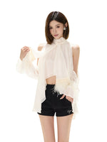Halter Chiffon Ruffle Blouse