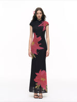 Black Floral Qipao Dress