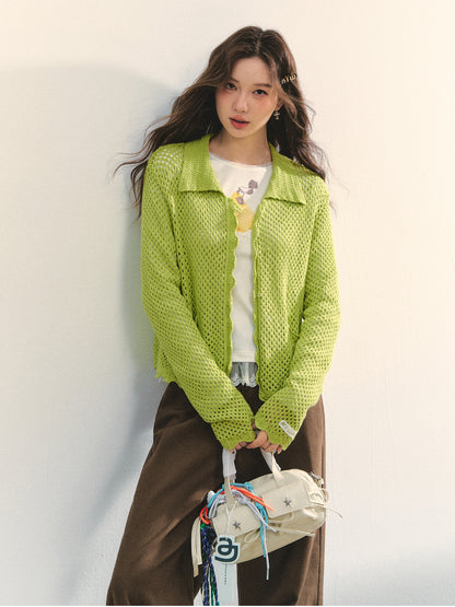 Hollow-out 3D Flower Crochet Lapel Cardigan