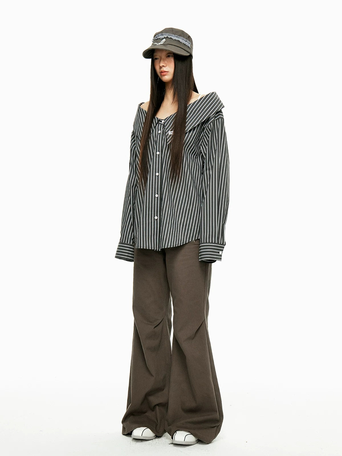 Detachable Stripe Off Shoulder Shirt