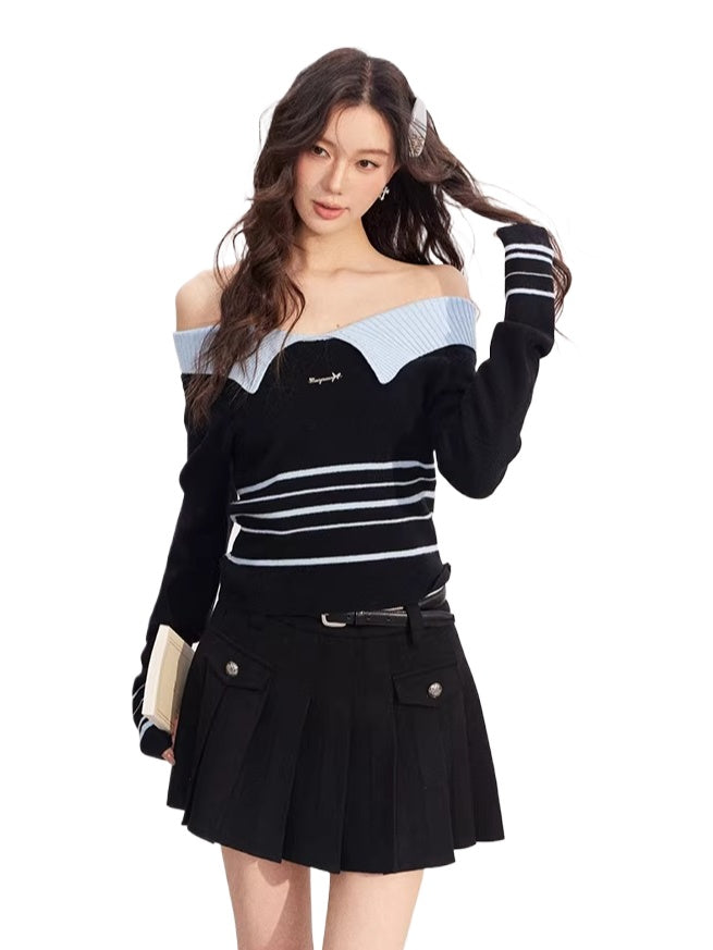 Contrast Collar Knit Polo Top