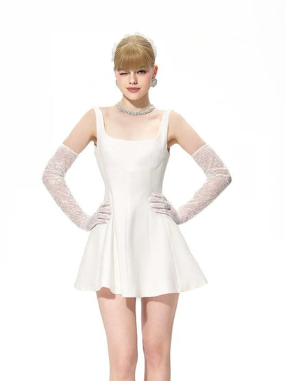 White Strap A-Line Mini Dress