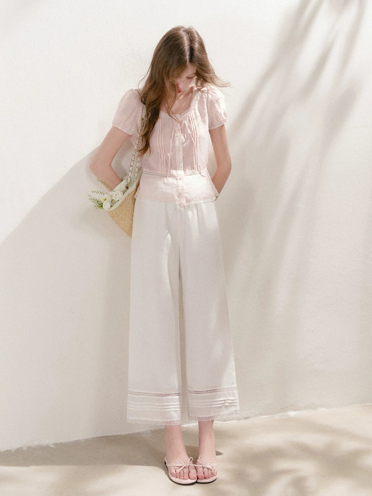 Pink Lace Pleated Shirt