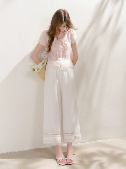 Pink Lace Pleated Shirt