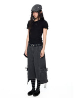 Washed Denim Cargo Pants
