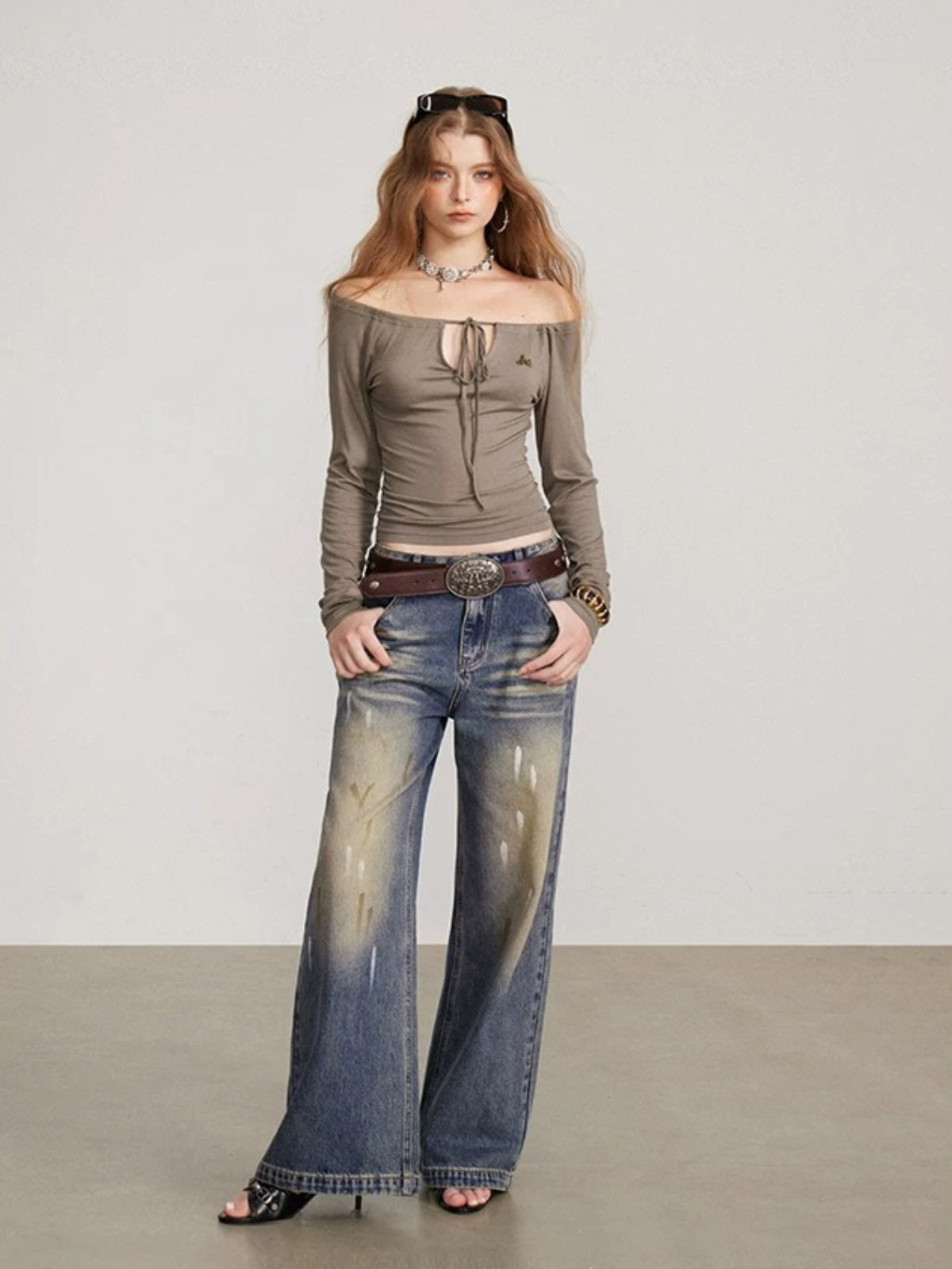 Convertible Tie Shoulder Long Sleeve Top