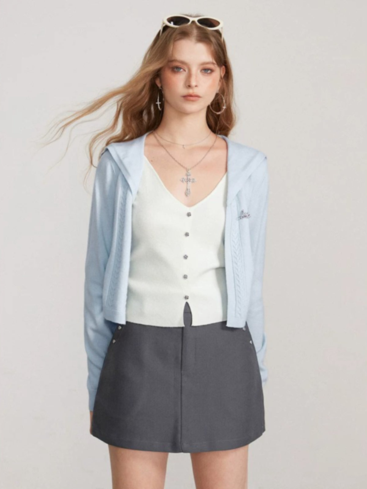 Contrast Collar Layered Knit Sweater