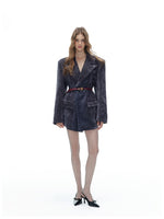 Velvet-Like Waist-Cinching Blazer