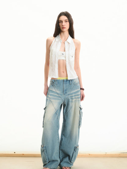 Low-Waist Relaxed Fit Washed Denim Jeans