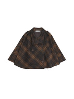 Checked Wool Blend Cape Coat