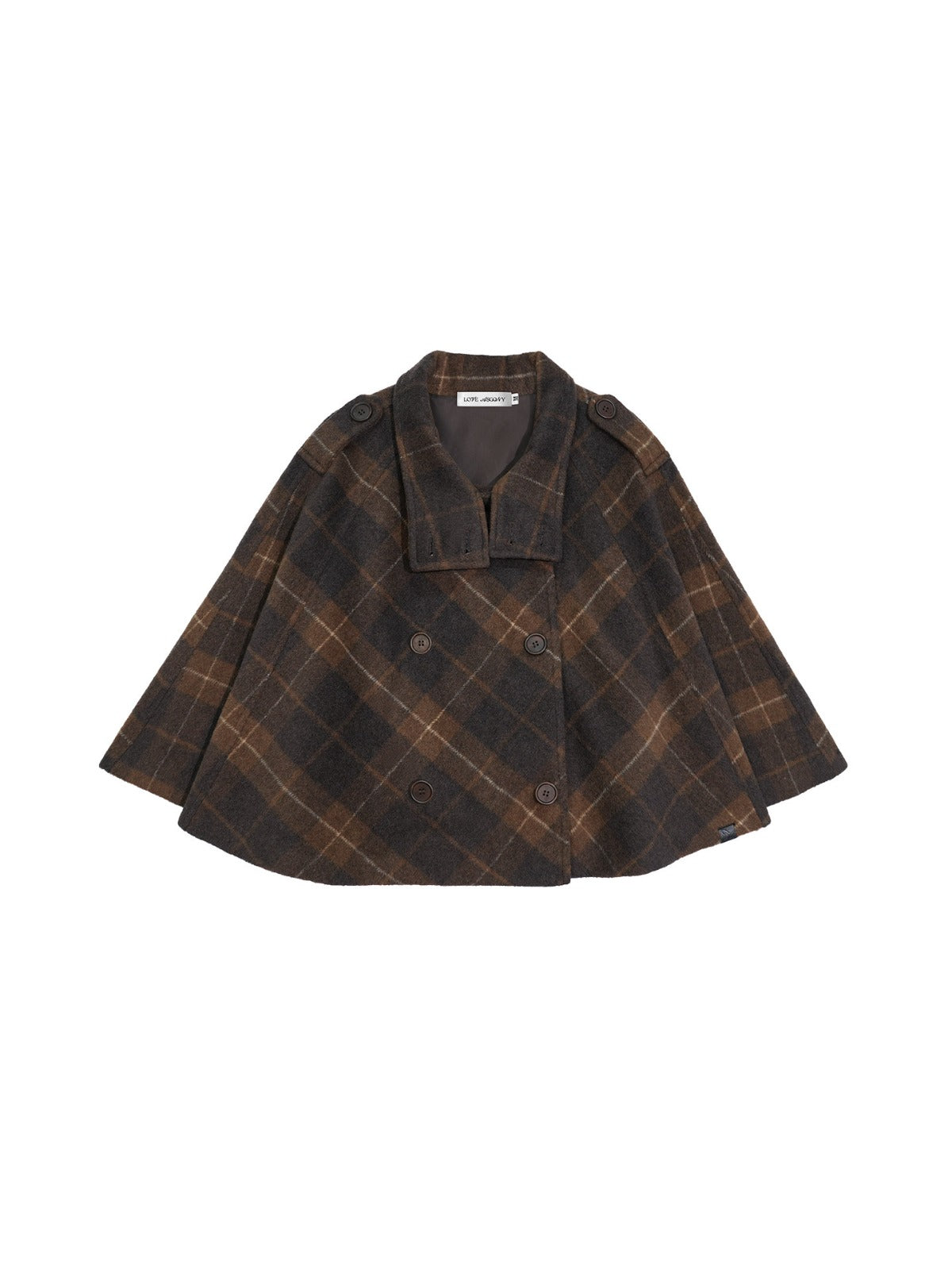 Checked Wool Blend Cape Coat