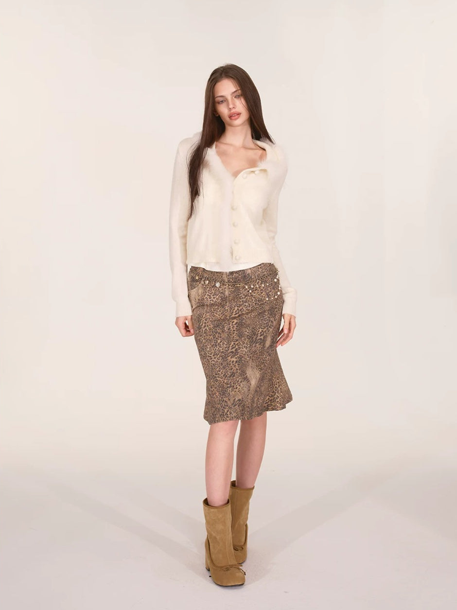 Vintage Washed Leopard Print Mermaid Skirt