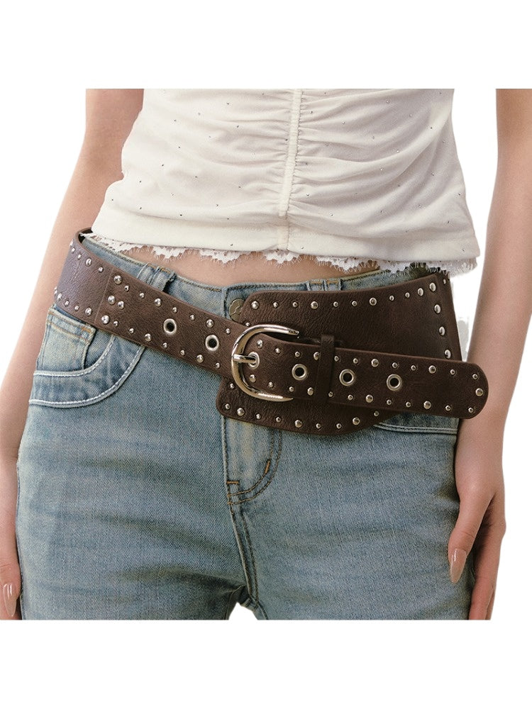 Heavy-Duty Rivet Wide Waist Belt