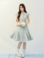 Silk Tie Blouse & Skirt Set