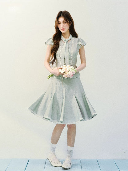Silk Tie Blouse &amp; Skirt Set