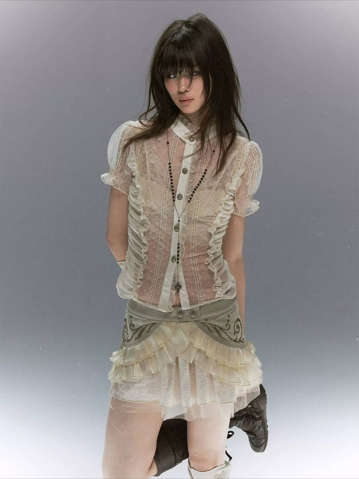 Studded Tiered Skirt