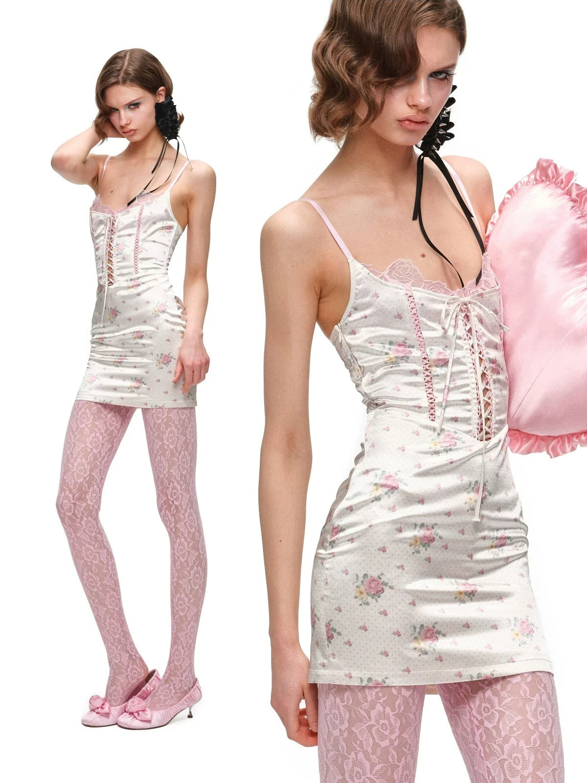 Satin Faux Two-piece Hollow Dress