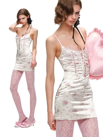 Satin Faux Two-piece Hollow Dress
