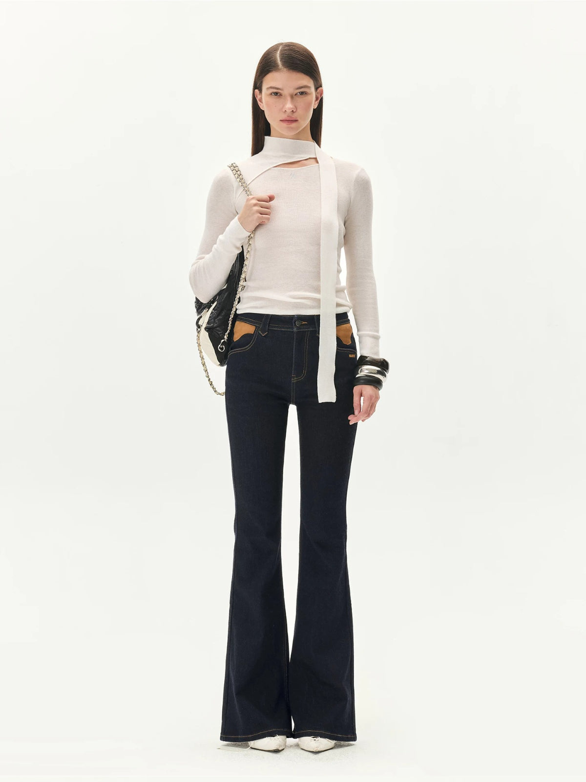 Asymmetric Ribbon Cutout Knit Top
