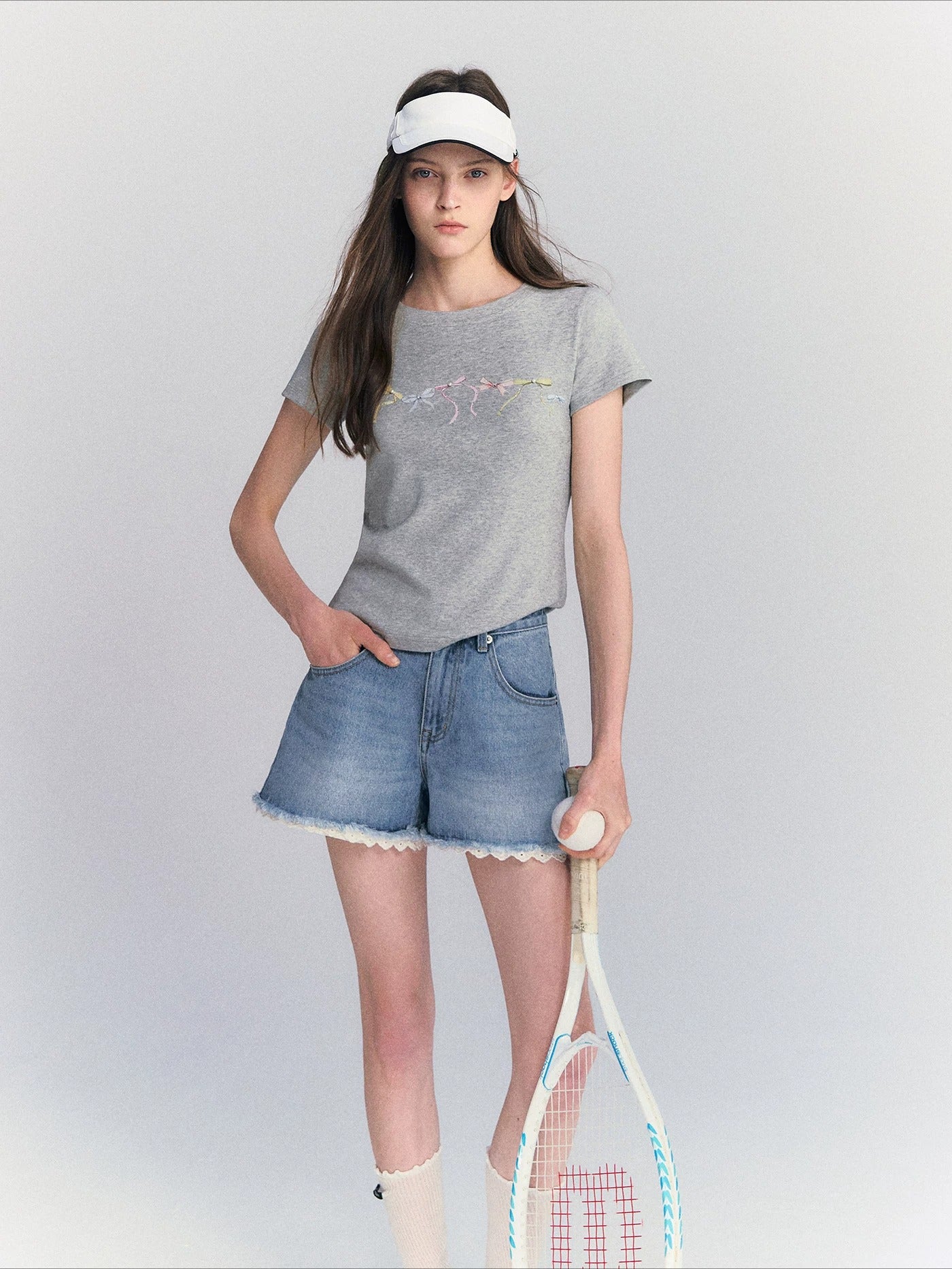Lace Trim Denim Shorts