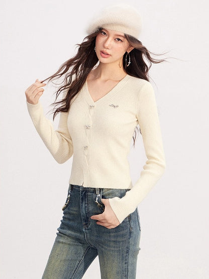 V-neck Shiny Yarn Knit Base Layer