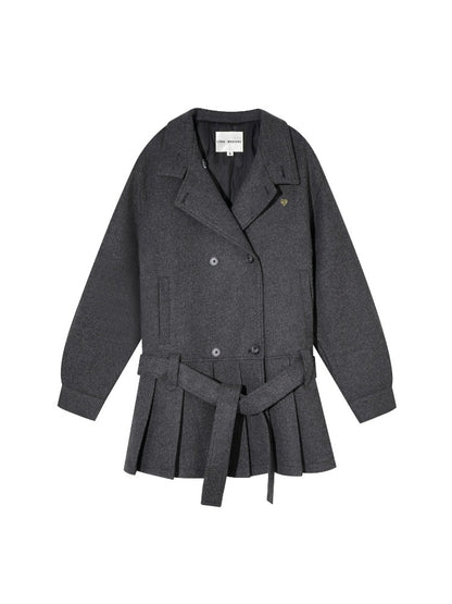 Double-Breasted Pleated Hem Wool Down Coat