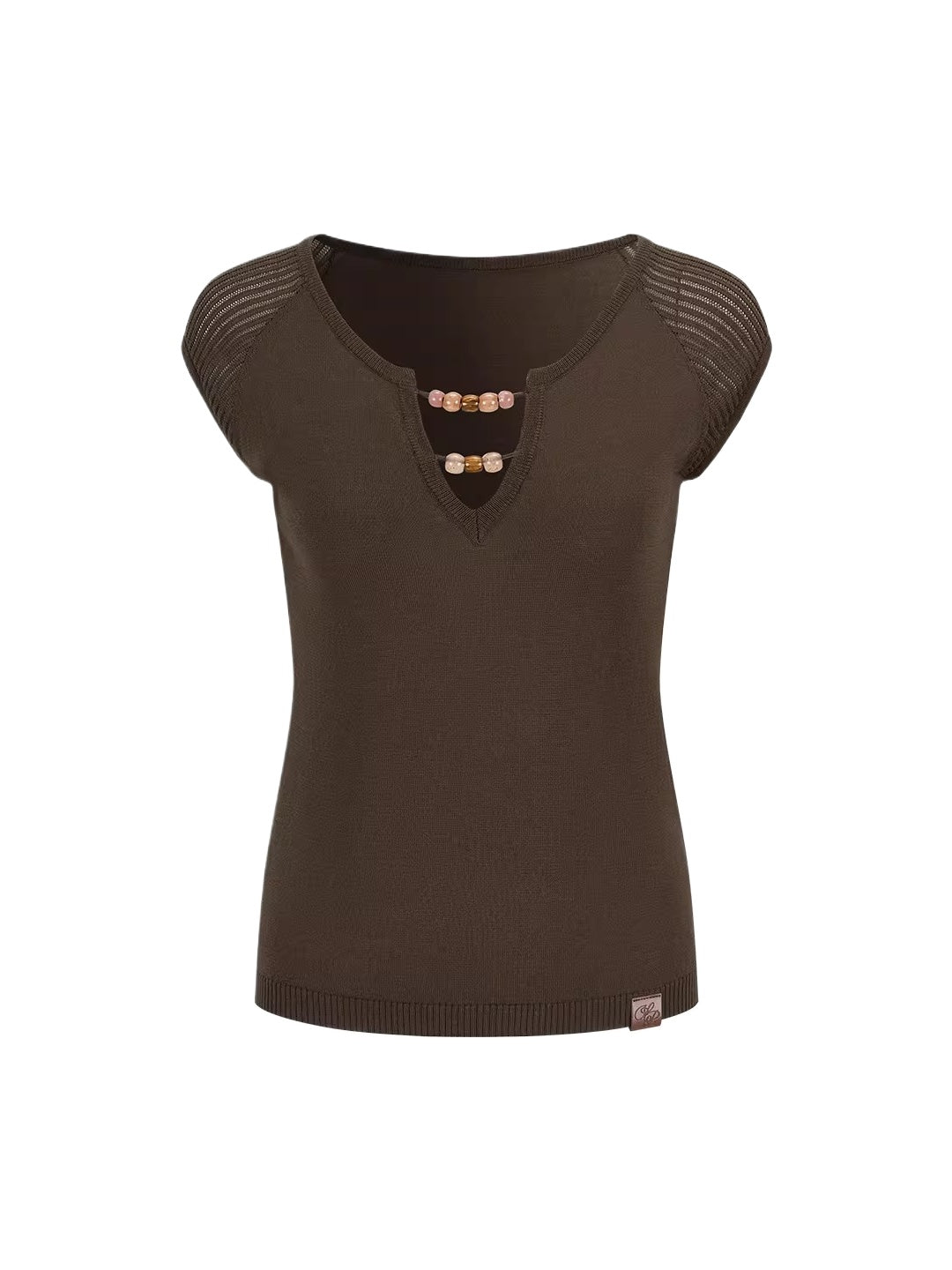 Beaded V-Neck Knit Top