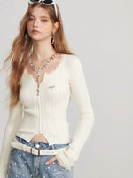 Lace Panel Ribbed Knit Sweater Top