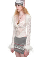 Flocked Lace V-Neck Mesh Bodysuit