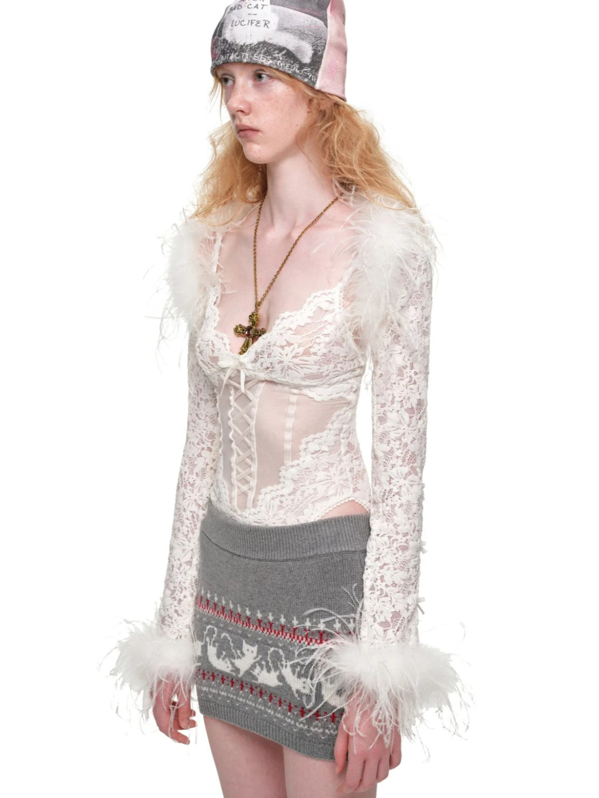 Flocked Lace V-Neck Mesh Bodysuit