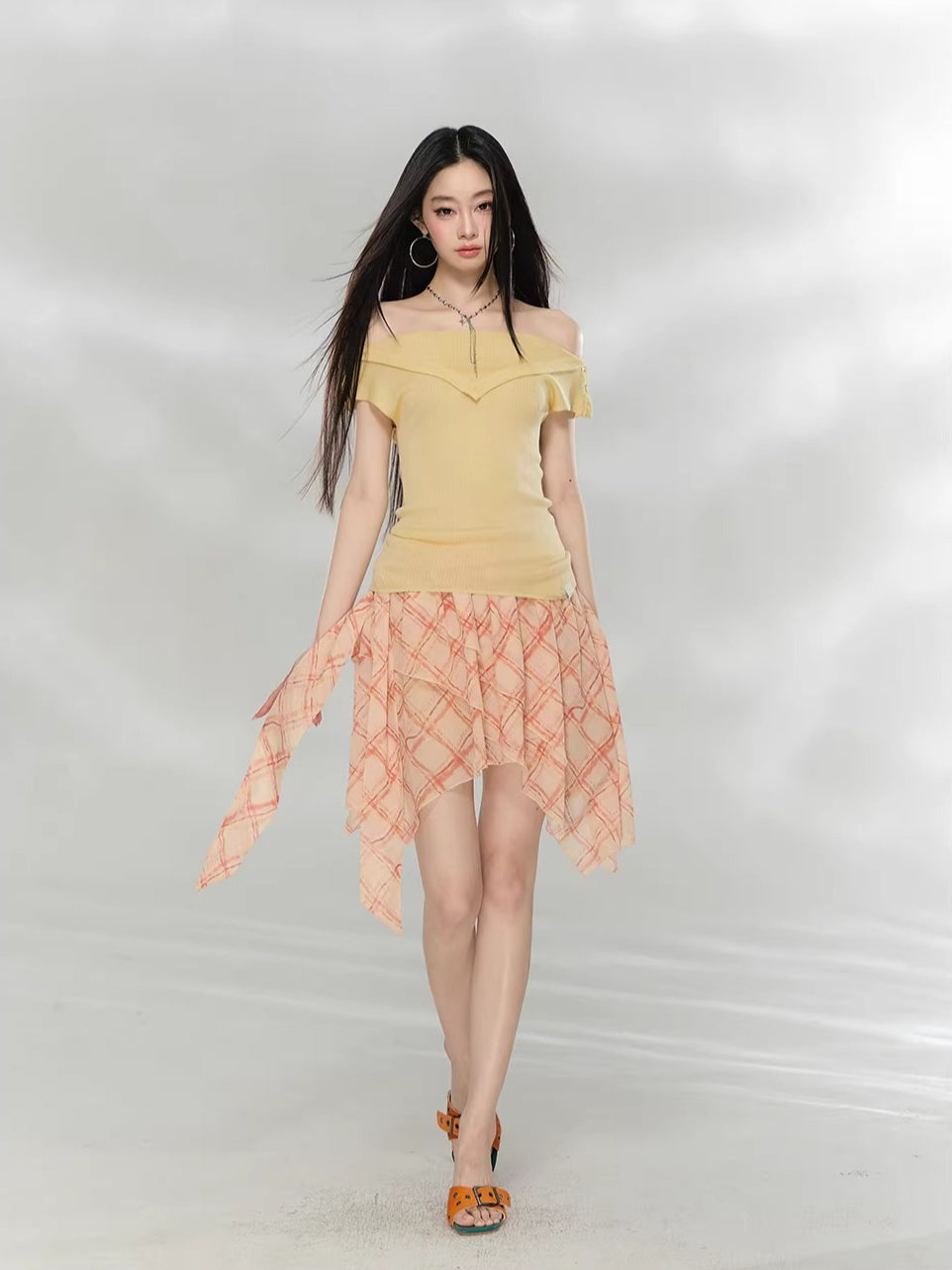 Layered Collar Off-Shoulder Knit Top